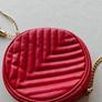 Made in Italy Red Quilted Round Crossbody Bag - Gold Chain Image 2