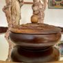 Vintage French Hand Carved Round Lidded Wooden Box Jewellery Box Image 3
