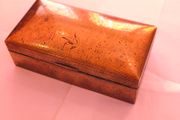 Vintage Antique Brass Embossed Art Deco BoxWood Lines Trinket Money Cigarette Box