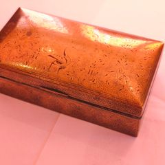 Vintage Antique Brass Embossed Art Deco BoxWood Lines Trinket Money Cigarette Box