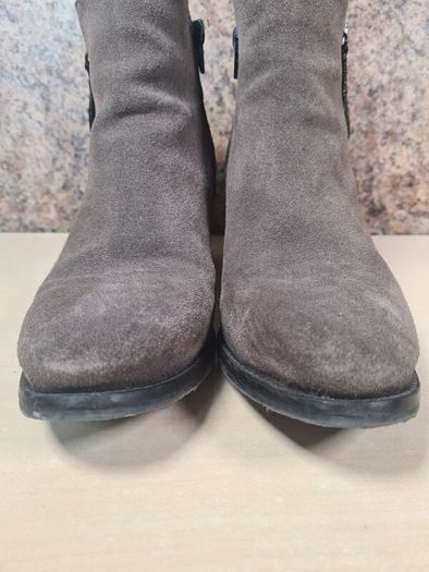 Women's Amy Huberman Bourbon Ankle Boots Heels Grey Leather Suede Size Uk 6 Eu 39