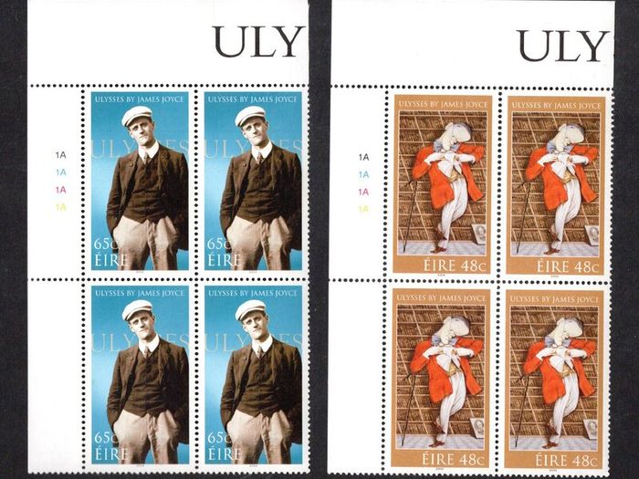 2004 Ireland James Joyce: Centenary of Leopold Bloom's Adventure "Ulysses" Commemorative Stamps Plate Blocks 1A1A1A1A Mint Never Hinged (MNH)