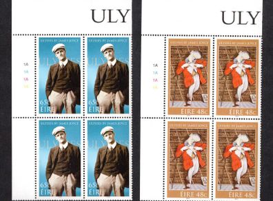 2004 Ireland James Joyce: Centenary of Leopold Bloom's Adventure "Ulysses" Commemorative Stamps Plate Blocks 1A1A1A1A Mint Never Hinged (MNH)