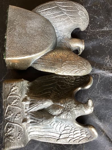 Vintage Pair 1960s Cast Brass Tone American Bald Eagle Bookend Decorative Desk Statue
