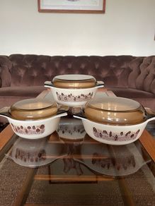 Vintage Pyrex Rustic Brown Trees Casserole Set