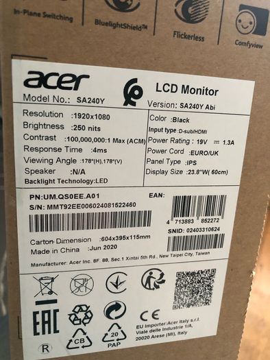 Acer LED 24 inch monitor New computer screen