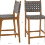 Woven Counter Stool Kitchen Counter Height Barstool Backrest Wooden Weave Stool, Dark Grey Faux Leather Image 2