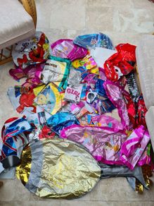 Large bundle of helium balloons job lot happy birthday minions sesame Street electric guitars Disney princess big bird paw patrol party