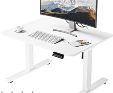 Electric Standing Desk 80x60 cm Low Height 48-75 Adjustable with Wheels Hooks Stand Up Memory Handset for Home Office White