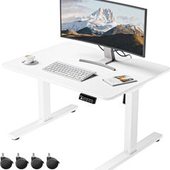 Electric Standing Desk 80x60 cm Low Height 48-75 Adjustable with Wheels Hooks Stand Up Memory Handset for Home Office White