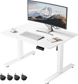 Electric Standing Desk 80x60 cm Low Height 48-75 Adjustable with Wheels Hooks Stand Up Memory Handset for Home Office White