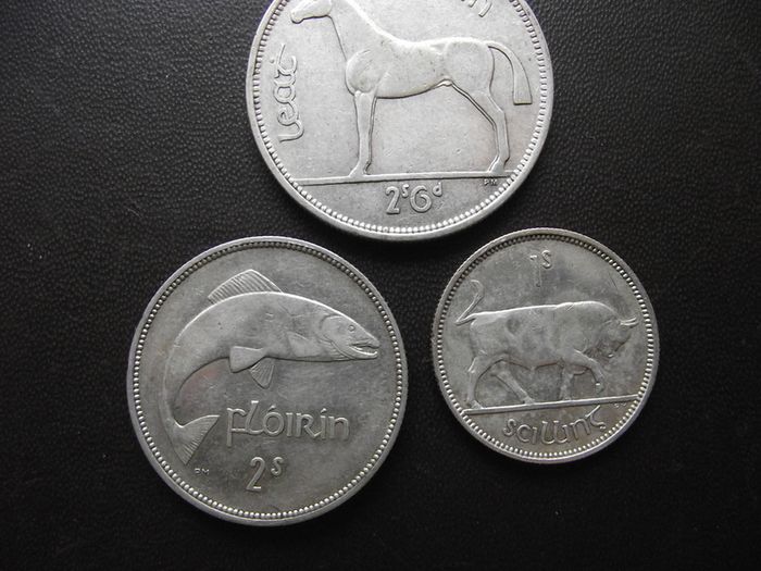 1939 Irish Republic. Set of 3 Silver Coins: Half Crown&Florin&Shilling