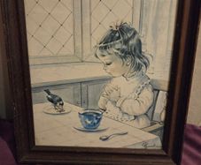 Vintage Girl Feeding Bird Framed print