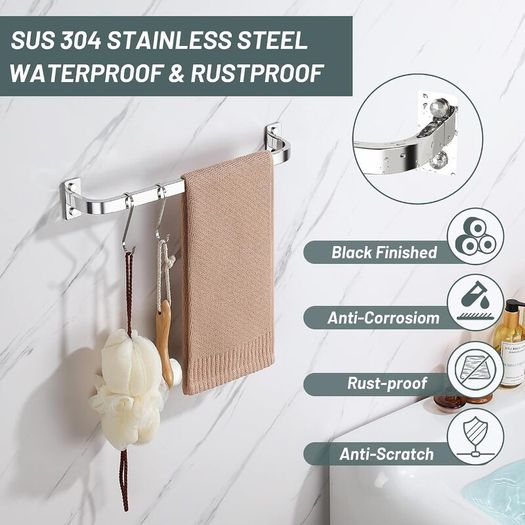 Mooche Chrome Towel Rail Wall Mounted 40cm Bathroom Hand Towel Holder - Brand New