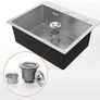 Topmount Kitchen Utility Sink, 55 x 45cm, Stainless Steel Kitchen Sink Drop in, Single Bowl Outdoor Campervan Composite Sink with Drain Fittings, Soap Disp. Hole, Silver Image 6