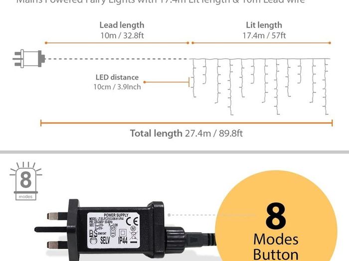 Outdoor Christmas Lights 500 LED 17.4m/56ft Icicle Lights Outdoor & Indoor Cool White Decorations String Fairy Outside Lights with Timer for Xmas Garden Bedroom Party|Mains Powered White Cable