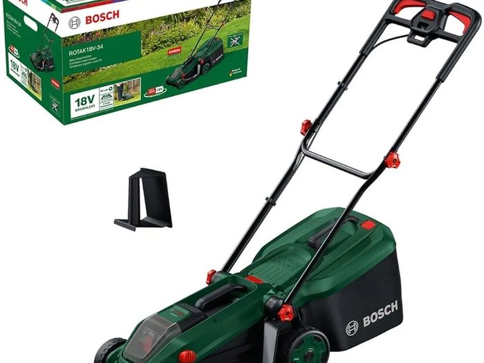 Cordless Lawn Mower ROTAK18V-34 (Cutting Width: 34 cm, Height of Cut: 25-65 mm, 35 l Fabric Grass Bag, Mulch plug, without Battery