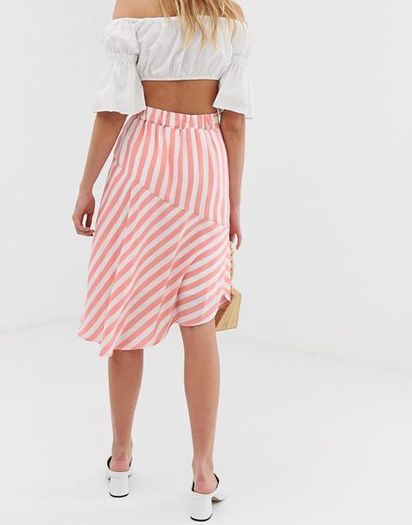 Vila - Mid Rose Striped Midi Skirt New with Tags RRP  42 Euro Size UK18 Asymmetric