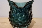 Vintage Hand Blown Glass Owl Shaped Vase. Murano Style, Dark Blue Colour.
