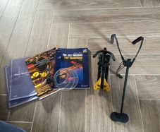 jazzlab saxophone holder & deflector, Hercules saxophone stand , the complete saxophone player , the jazz method by John O'Neill & 3 24 page manuscript books