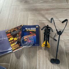 jazzlab saxophone holder & deflector, Hercules saxophone stand , the complete saxophone player , the jazz method by John O'Neill & 3 24 page manuscript books