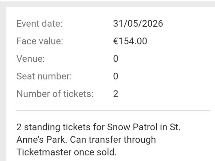 Snow Patrol x 2 GA Tickets