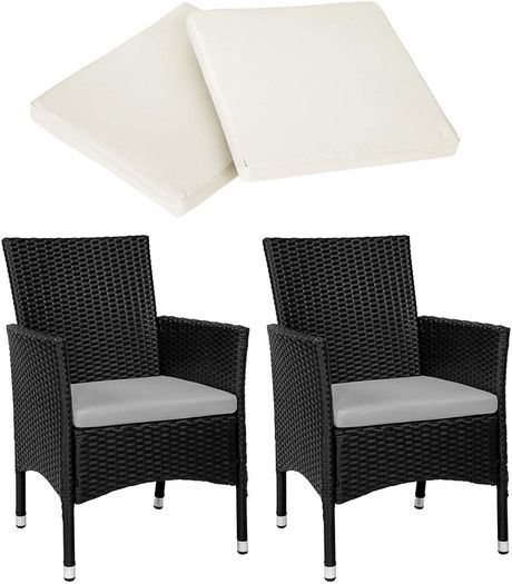 set of 2 poly rattan garden chairs including cushions and 2 cover sets & stainless steel screws | - Various colors - (Black | No. 402122)