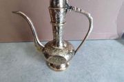 brass ewer, teapot, Indian brass pot engraved with flowers and foliage, vintage from the 1970s