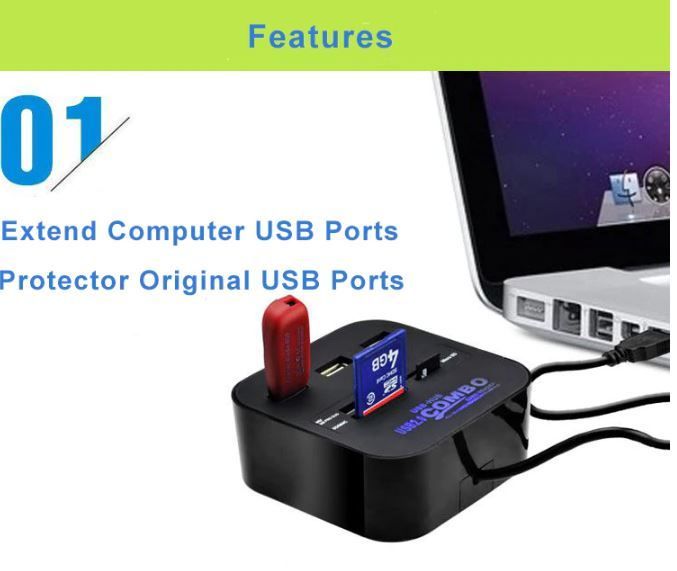 Usb Hub 2.0 3 Ports Tf Micro Sd Card Reader Slot Usb Multi Usb Splitter Cables Ft For Laptop And Macbook