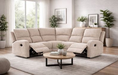 New Grey or Beige Fabric Recliner Corner Sofa