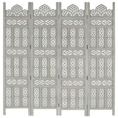 Hand carved 4-Panel Room Divider Grey 160x165 cm Solid Mango Wood