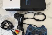 Sony PlayStation 2 (PS2) Console | Original DualShock 2 Blue Controller | AV Cable Sony | AV to HDMI Adapter