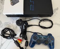 Sony PlayStation 2 (PS2) Console | Original DualShock 2 Blue Controller | AV Cable Sony | AV to HDMI Adapter