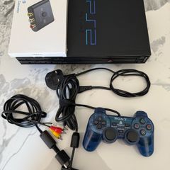 Sony PlayStation 2 (PS2) Console | Original DualShock 2 Blue Controller | AV Cable Sony | AV to HDMI Adapter