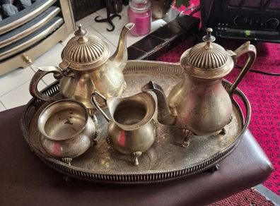 silver style teapot jug and coffee pot and sugar bowl  with tray