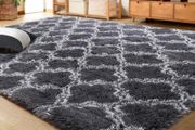 Luxury Velvet Shag Area Rug Modern Indoor Plush Fluffy Rugs, Extra Soft and Comfy Carpet, Geometric Moroccan Rugs for Bedroom Living Room Girls Kids Nursery, 5x8 Feet Dark Grey/White MULTIPLE COLOURS AVAILABLE (FREE POSTAGE)