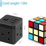 Compact Cube Extension Lead with 3 USB Slots (5V/3.1A) 3 Outlet Power Strip Surge Protected Power Socket with 1.5M Cable for Home, Office, Hotel, Travel -Black Image 3