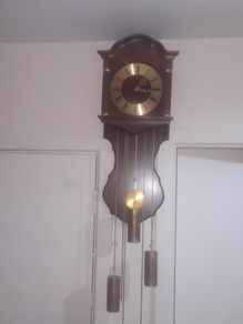 Beautiful Old Hermle Wall Clock Pendulum with 3 Brass Weights Clock in Working Condition