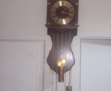 Beautiful Old Hermle Wall Clock Pendulum with 3 Brass Weights Clock in Working Condition