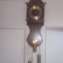 Beautiful Old Hermle Wall Clock Pendulum with 3 Brass Weights Clock in Working Condition