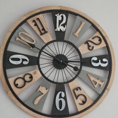 Large Rustic Wooden Numerical Round Wall Clock 60cm