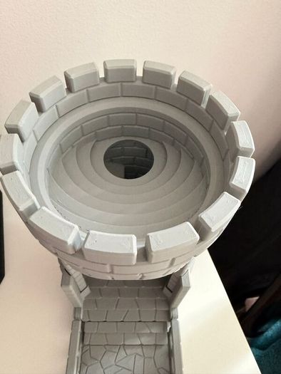 Articulated RPG Dice Tower Castle Design with Mechanical Pop-up Tray