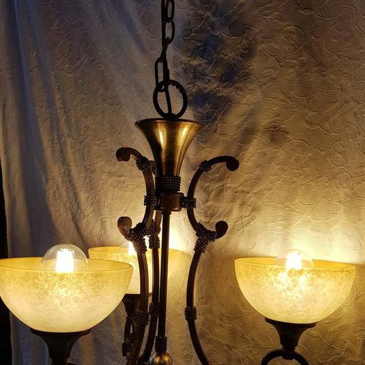Pair of Pub Chandeliers with Shades - Reclaimed from Former Village Bar