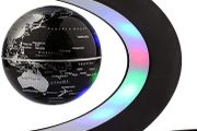 Levitating Globe, C Shape Floating Globe With LED Lights Magnetic Field Levitation World Map Globe Gravity Educational Gift Home Office Desk Decoration (Black)