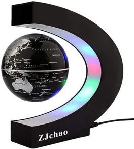 Levitating Globe, C Shape Floating Globe With LED Lights Magnetic Field Levitation World Map Globe Gravity Educational Gift Home Office Desk Decoration (Black)