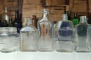 477 - Set of 5 Vintage Clear Glass Cork Screw Top Collectible Decorative Bottles