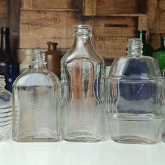 477 - Set of 5 Vintage Clear Glass Cork Screw Top Collectible Decorative Bottles