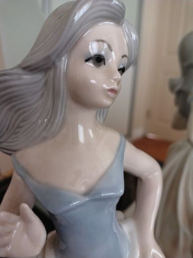 Large Vintage Girl with Goose Figurine by Tengra