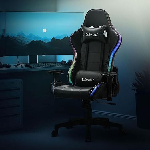 Gaming Chair Bluetooth RGB Light Computer Chair  Gamer Chair with Bluetooth Speakers Gaming Chair RGB LED Lighting and Bluetooth Speakers, Black, Faux Leather, Ergonomic Office Chair, Backrest,
