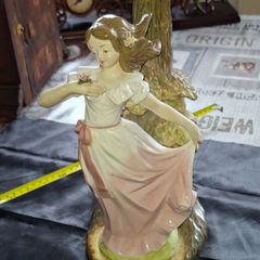 Vintage Large Tengra Valencia porcelain a girl in a white and pink dress with hand-painted roses, postage available or collection